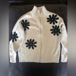 Sioni Cream and Black Floral Cardigan